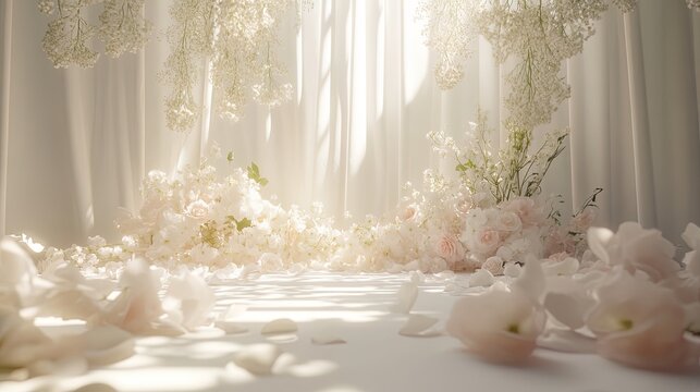 Wedding stage backdrop white with flower wedding decoration blank space