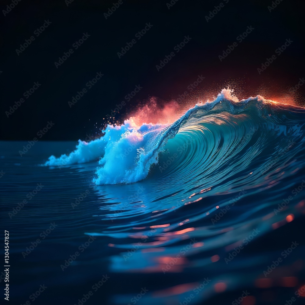 Poster ocean wave crashing with colorful light creates a dynamic scene