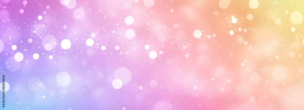 Poster pastel rainbow bokeh background with bright sparkles and soft glow.