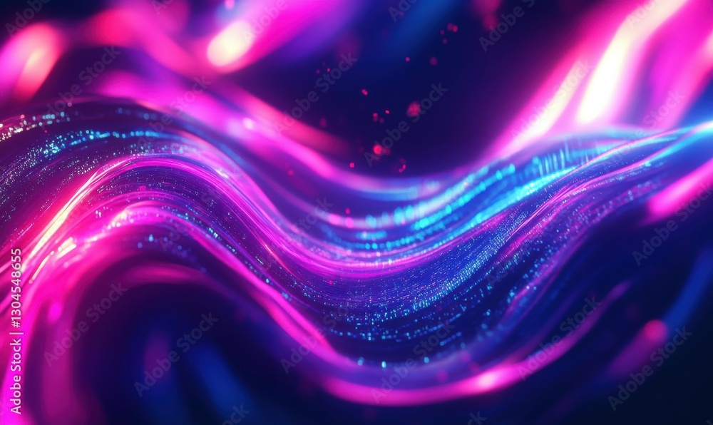 Poster abstract glowing data stream flowing through a digital network, vibrant neon colors blending into a 