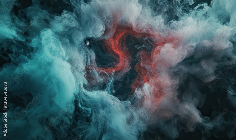 Poster abstract swirl of colorful smoke on a black background, illuminated by soft light creating a vibrant