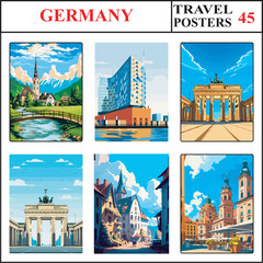 Germany Ramsau Hamburg Brandenburg Gate Travel Poster Wall Art Print Collection Set Part 45