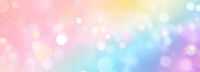 Obraz premium Pastel rainbow bokeh background with soft light and sparkles.