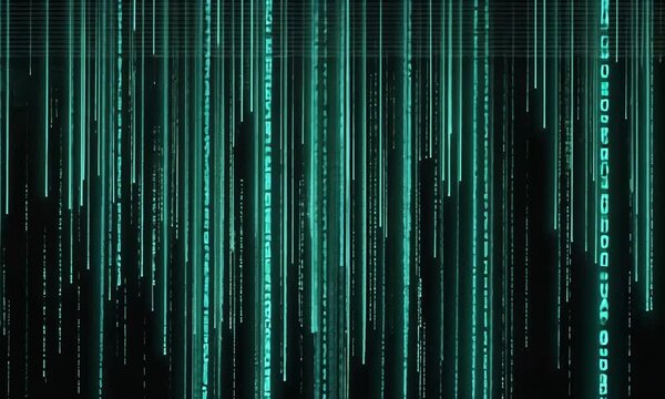 Digital Code Falling on Dark Background