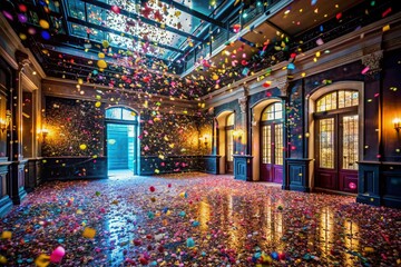 Obraz premium Exploding Confetti & Glitter: Festive Dark Space Celebration Stock Photo