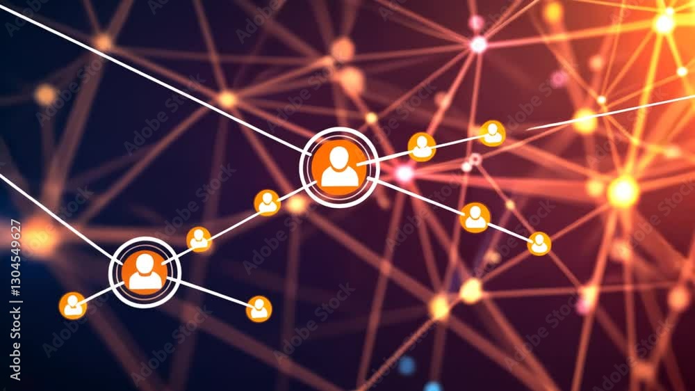 Poster complex digital network evolving, showing connection of people in modern age