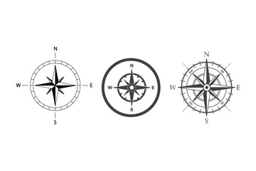 Compass simple icon set. Compass symbol set. Wind rose icon. Vector