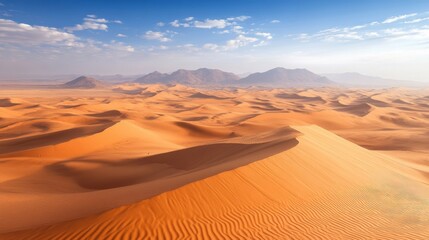 Bird eye view desert wanderer, endless sand dunes horizon, pristine sand ridges, dramatic shadows across dunes, lone explorer scale, adventure travel photography, natural sand textures, atmospheric
