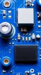 Fototapeta premium Microcircuit board detail shot showcasing electronics components arrangement