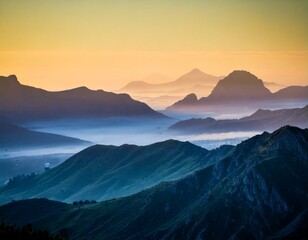 Obraz premium Misty Mountains at Dawn Capture a Peaceful and Ethereal Atmosphere Generated image