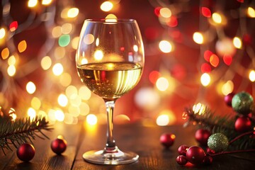 Festive Cheer: White Wine & Christmas Lights - Cozy Winter Scene