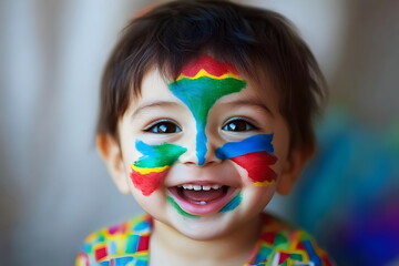 child portrait painted face of national flag