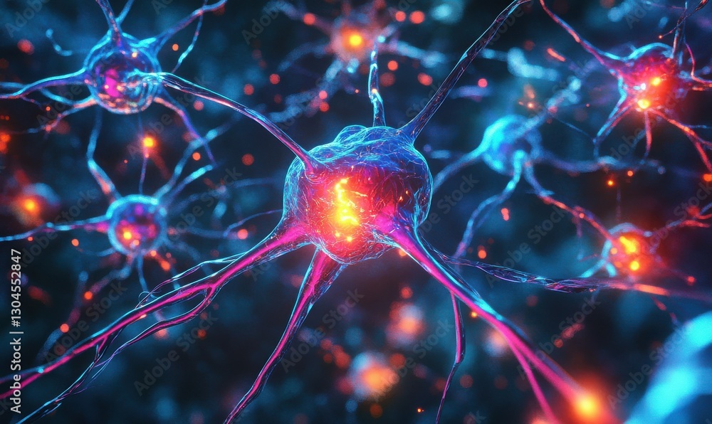 Aufkleber artistic futuristic rendering of dynamic glowing neural patterns in vibrant neon tones, symbolizing 
