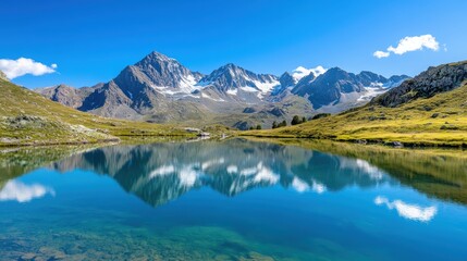 Mountain lake with mirror reflection. 