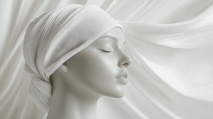 A pristine white headband, its texture subtly embossed, is meticulously positioned on a mannequin head against a soft, light backdrop, creating a sleek mockup for the design.