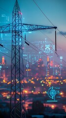 Futuristic digital background with AI network and data flow