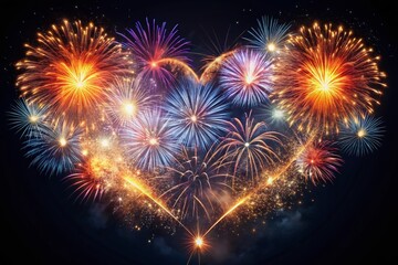 Obraz premium Fireworks Heart Shape Romantic Celebration Night Sky Stock Photo