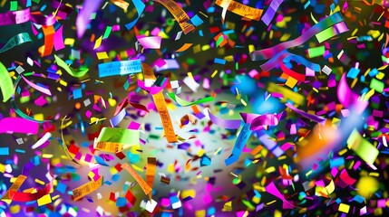 Colorful confetti falling through the air.