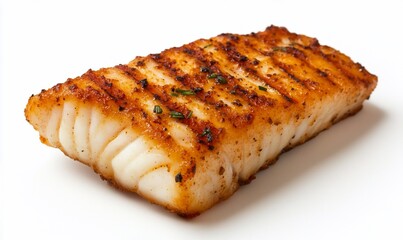 Grilled fish fillet on white background