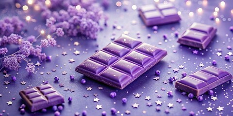 Floating Purple Candy Bars & Stars: Abstract Sweet Treats Background