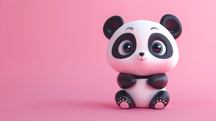 Obraz premium Cute Cartoon Panda On Pink Background. Adorable Design For Kids Content.