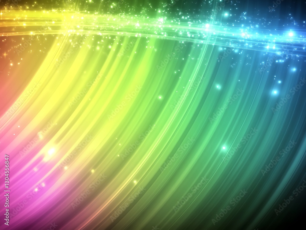 Poster radiant spectrum overlay with sparkling bokeh particle streams effect