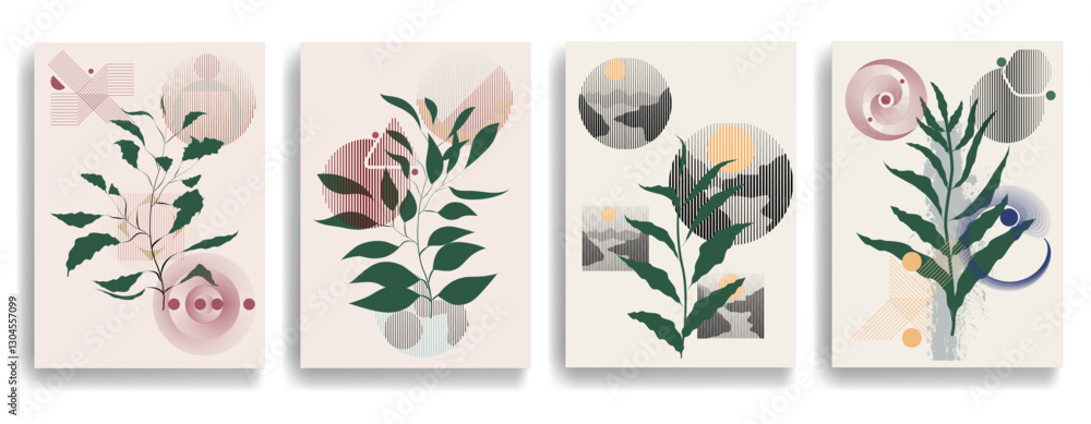 Poster modern artistic posters set with various design elements . grunge textured shapes in art style . wal