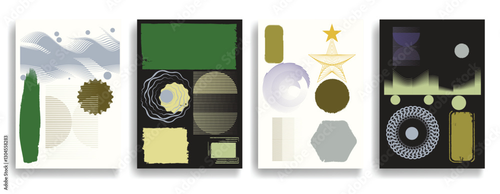Poster modern artistic posters set with various design elements . grunge textured shapes in art style . wal