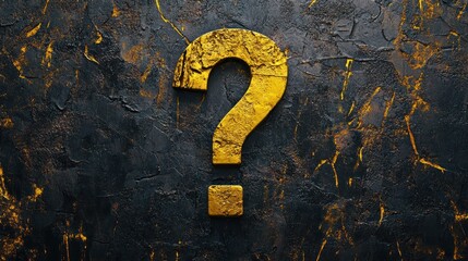 Golden Question Mark on Dark Textured Background: Enigma, Mystery, and Inquiry