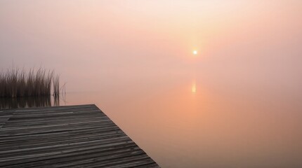 Panorama d'un magnifique lever de soleil sur un lac avec ponton