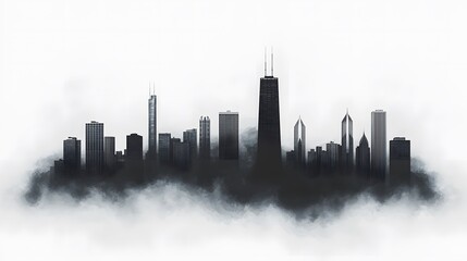 Obraz premium Misty skyline view chicago silhouette photo urban environment wide angle cityscape aesthetic