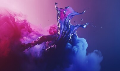 Artistic splash of vibrant blue and purple paint frozen in motion against a white canvas, illuminated by dramatic lighting for a creative and bold composition
