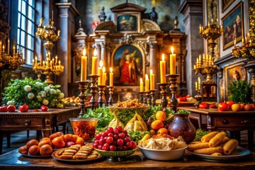 17th Century Italian Baroque Church Painting Food Photography, Turin, Italy,  Holy Week, Religious Art, Still Life,  Delicious Italian Cuisine