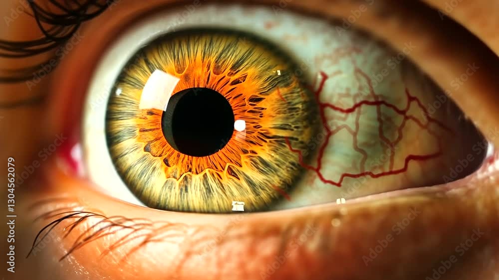 Poster a high-definition image of an eye displayed on a medical device screen, with active tracking points 