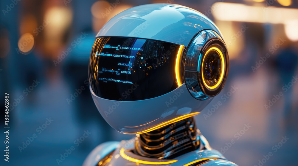Poster detailed view of a humanoid robot engaged in a video call using a laptop.