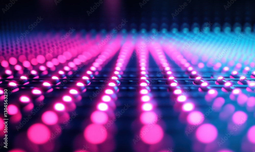 Poster dynamic glowing pink and blue grid illuminated by gradient lighting creating a bold and futuristic t