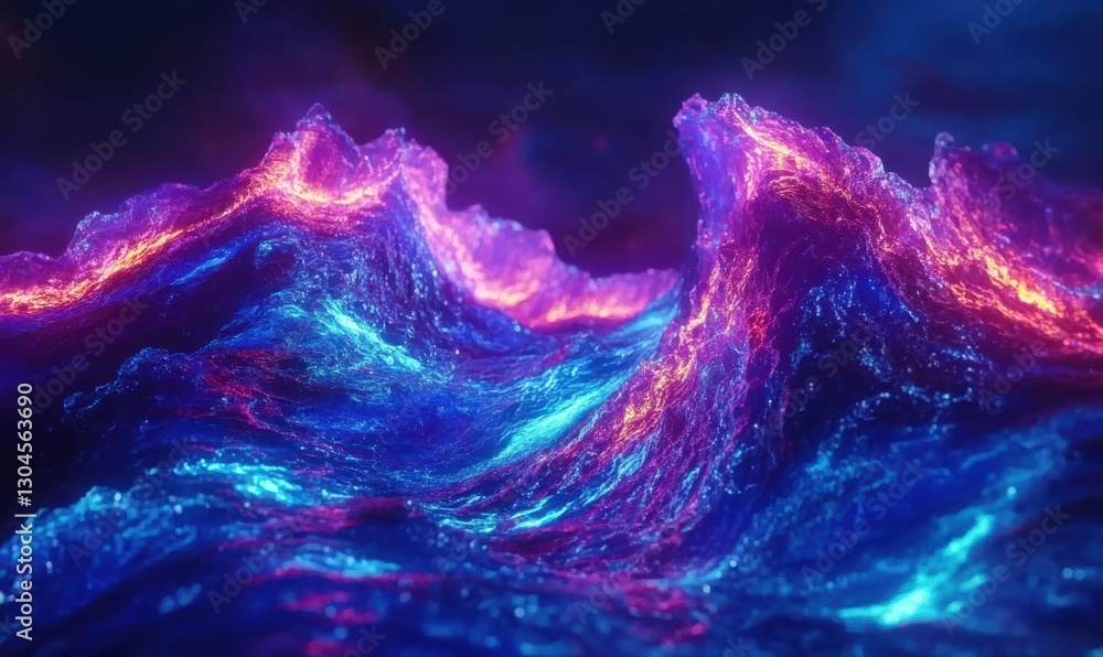 Aufkleber dynamic glowing wave patterns illuminated by vibrant neon colors forming a futuristic and energetic 