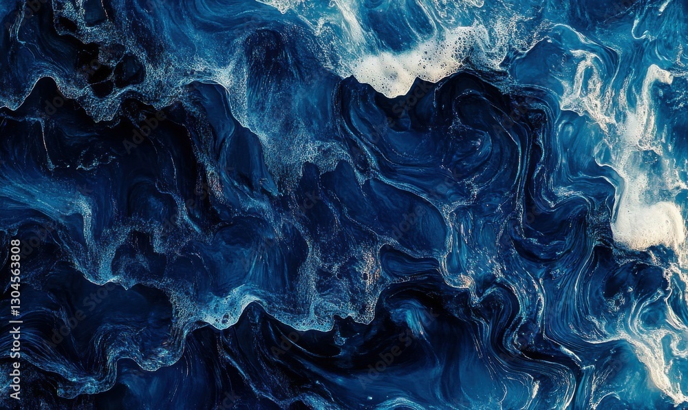 Poster dramatic ripple patterns on deep blue ocean water illuminated by sunlight, creating a refreshing and