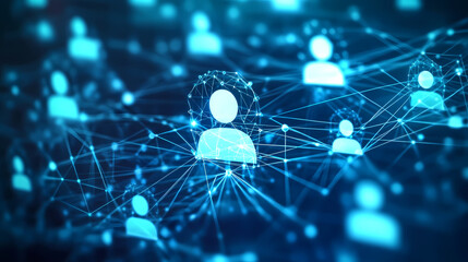 Blue Human Icons Network with Digital Connections