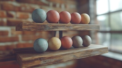 Colorful Easter Eggs on Wooden Stand in Room