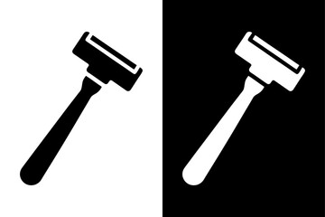 Traditional Straight Edge Razor Icon Black and White Silhouette Vector for Barber Shops.