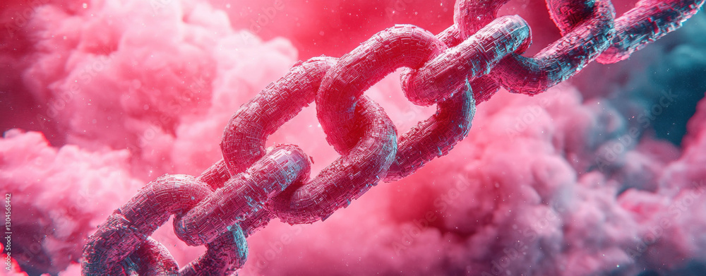 Poster vibrant chain against colorful, smoky background symbolizes connection and strength. interplay of co