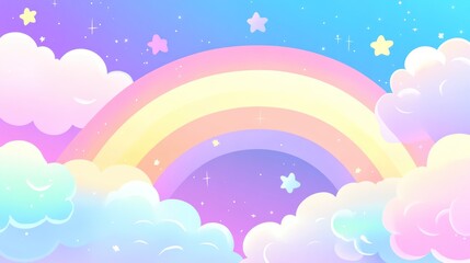 Fototapeta premium Pastel Rainbow Dreamland: A Whimsical Fantasy Sky