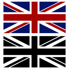 Illustration of black and white and color UK flag isolated on white background