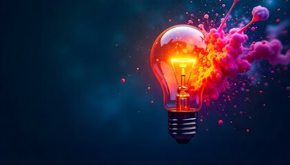 A vibrant and dynamic digital artwork features a light bulb as its central element, symbolizing an idea or innovation