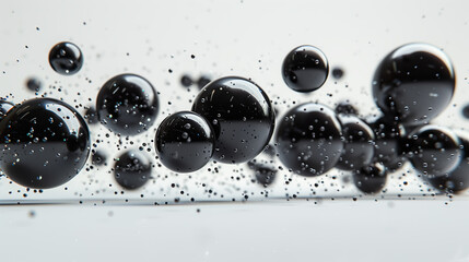 Abstract Black Spheres with Glitter Floating on White Background Artistically Minimalist Decorative Elements Modern Design Dynamic and Futuristic