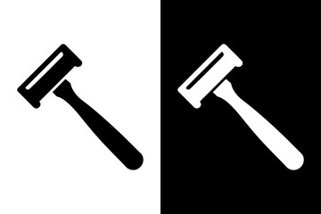 Traditional Straight Edge Razor Icon Black and White Silhouette Vector for Barber Shops.