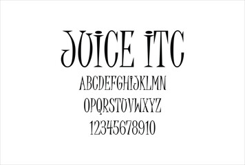 Juice ITC font for logo and headline. Isolated vector typeset