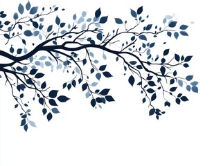Elegant blue leaves and branches silhouette on white background nature inspired graphic design element