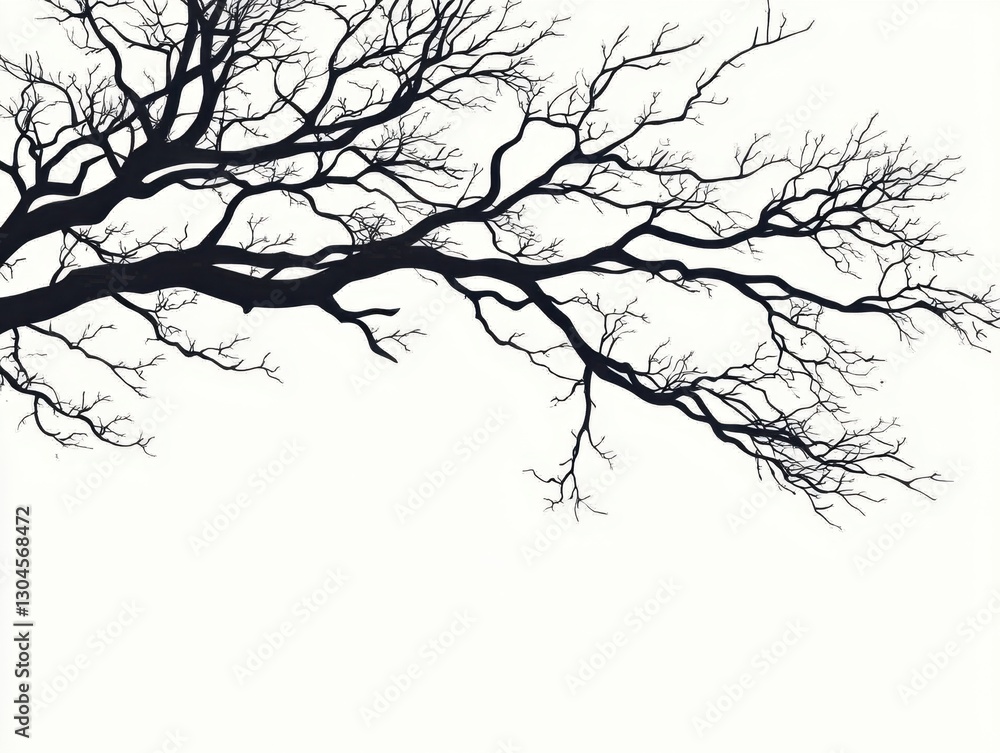 Poster silhouette of bare branches against a minimalist white background creating a stark and graphic winte